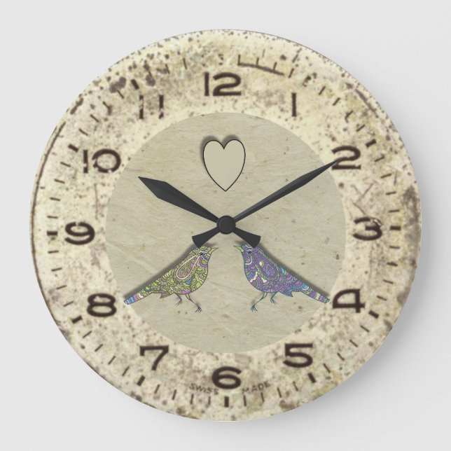 Vintage Inspired Cute Love Birds Wall Clock (Front)