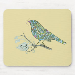 Vintage Inspired Cute Patterned Bird On A Branch Mouse Mat