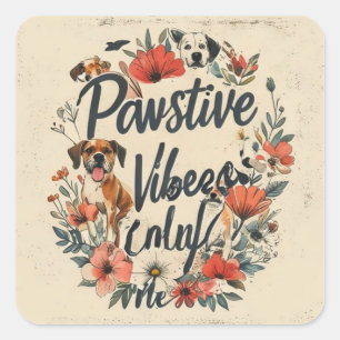 Vintage Inspired Dog Mum Slogan - Pawsitive Vibes Square Sticker