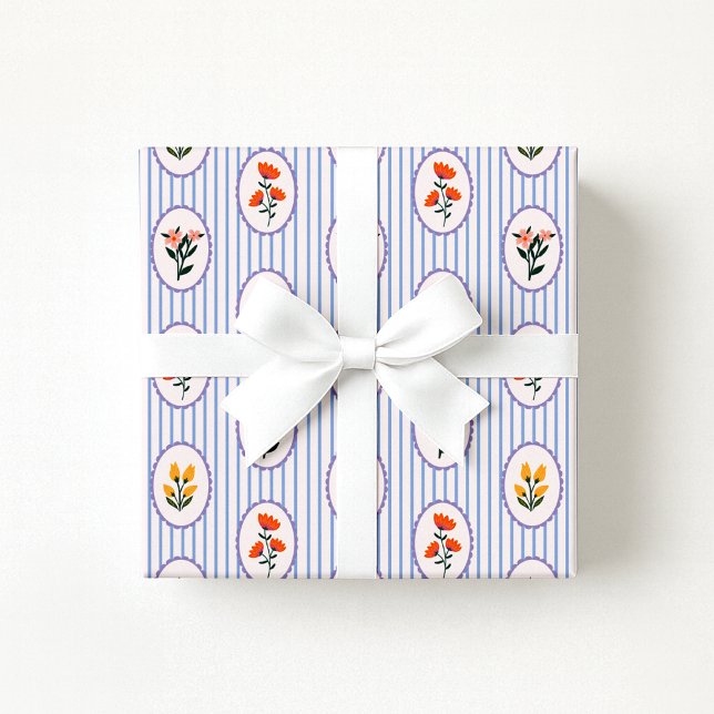 Vintage Inspired Floral Striped Wrapping Paper (Creator Uploaded)
