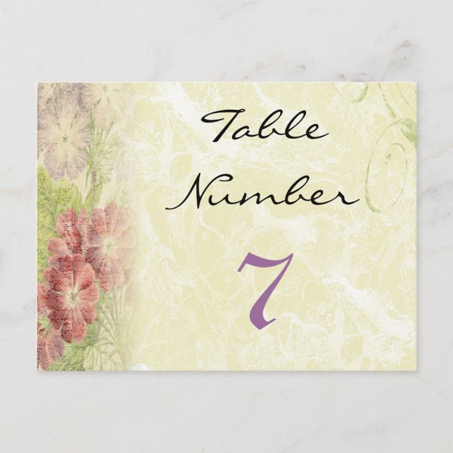 Vintage Inspired Floral Table Numbers Postcard (Front)