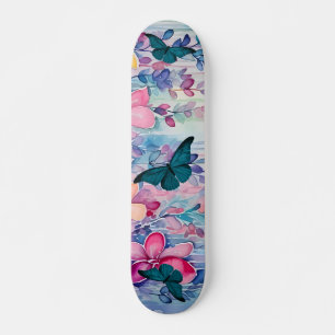Vintage Inspired Flowers & Butterflies Design Skateboard