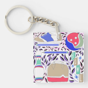 Vintage Inspired Folk Art Bowling Pin and Bag Key Ring