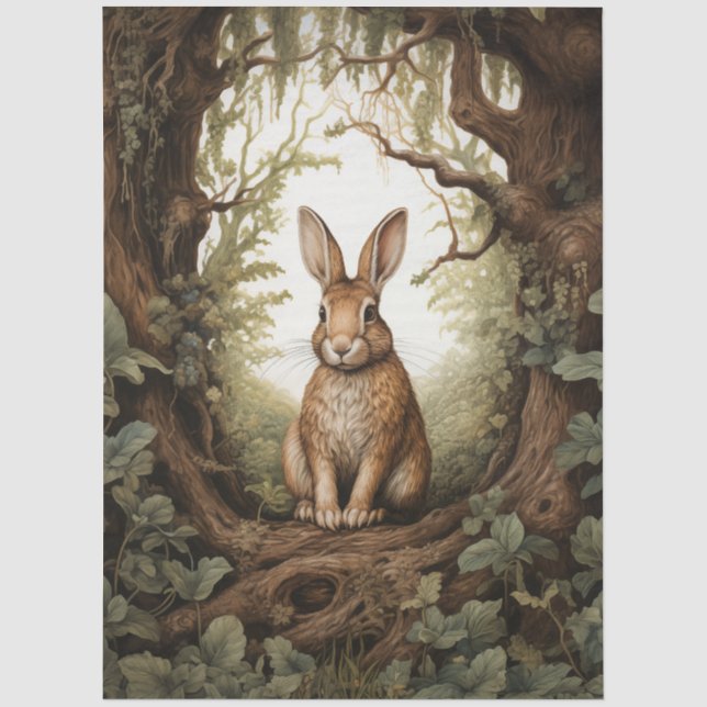 Vintage Inspired Forest Rabbit Decoupage  Tissue Paper (Front)