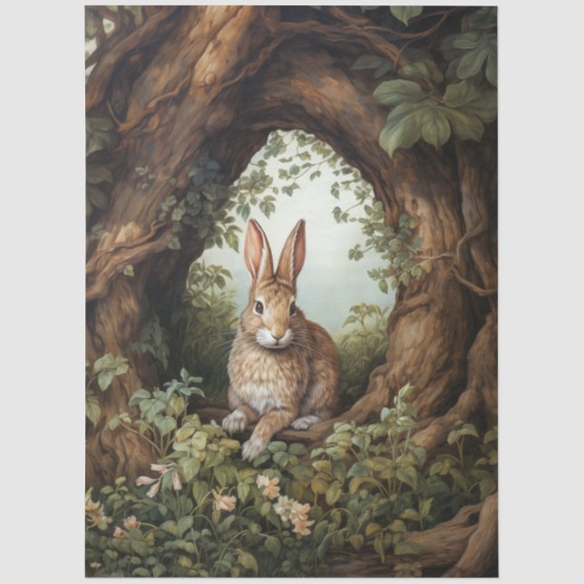 Vintage Inspired Forest Rabbit Decoupage  Tissue Paper (Front)