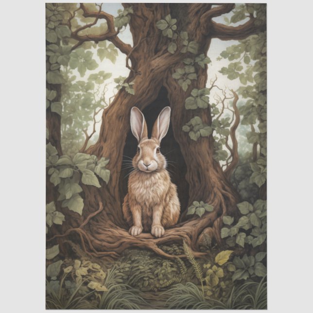 Vintage Inspired Forest Rabbit Decoupage  Tissue Paper (Front)