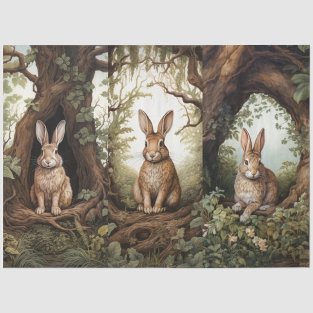 Vintage Inspired Forest Rabbits Decoupage  Tissue Paper (Front)