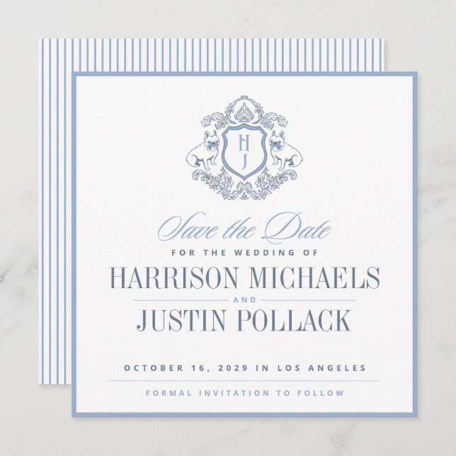 Vintage-Inspired Frenchie Crest Save the Date Invitation (Front/Back)