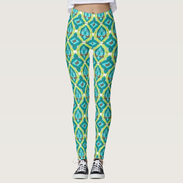 Vintage Inspired Garden Floral Pattern Leggings (Front)
