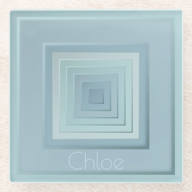 Vintage Inspired Geometric Squares Glass Coaster (Front)