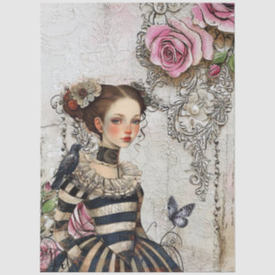 Vintage Inspired Goth Girl Lavender Roses & Raven Tissue Paper