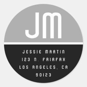 Vintage Inspired Grey Black & White Return Address Classic Round Sticker