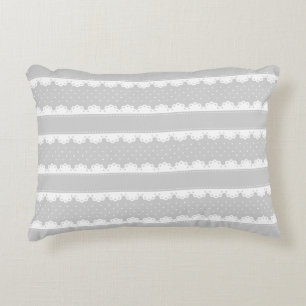 Vintage Inspired Grey & White Lace Stripe Pattern Decorative Cushion