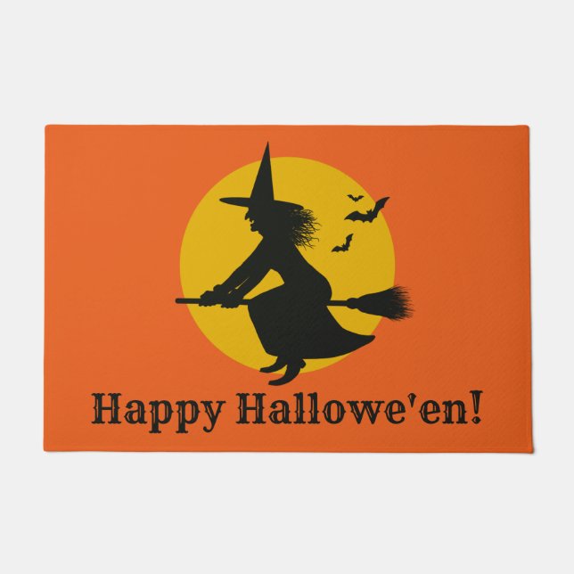 Vintage Inspired Halloween Flying Witch Doormat (Front)