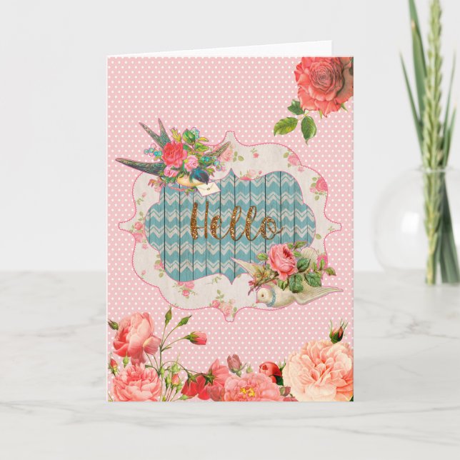 vintage inspired, "Hello", blank greeting card (Front)