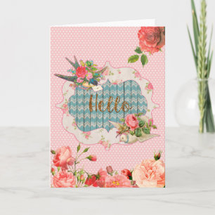 vintage inspired, "Hello", blank greeting card