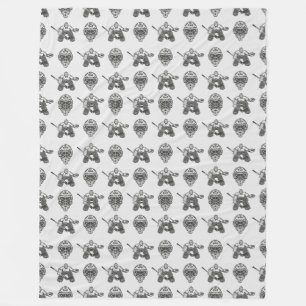 Vintage Inspired Hockey Goalie and Mask Pattern Fleece Blanket