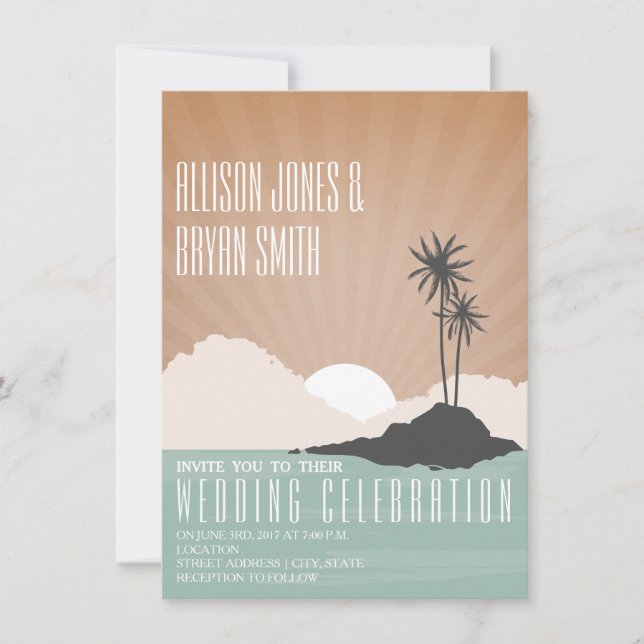 Vintage Inspired Island Beach Wedding Invitation (Front)