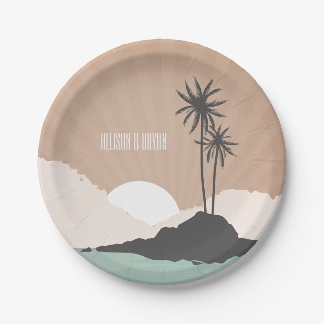 Vintage Inspired Island Beach Wedding Paper Plate (Front)