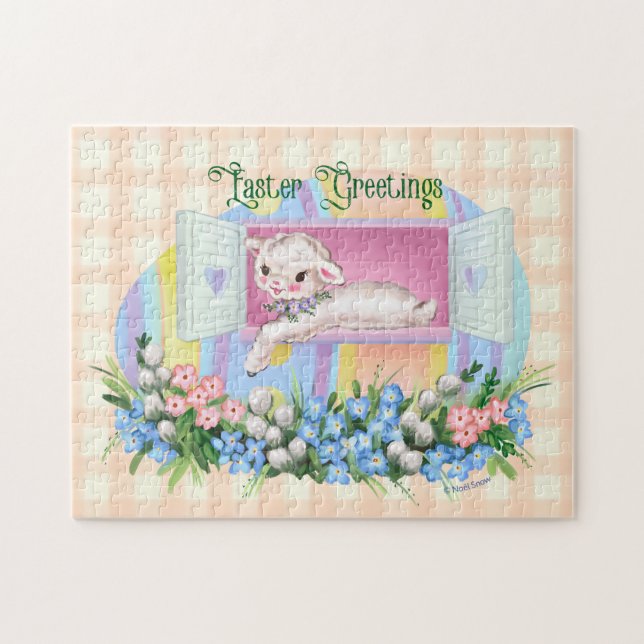 Vintage Inspired Lamb in Easter Egg Jigsaw Puzzle (Horizontal)