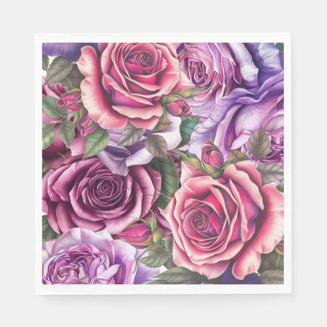 Vintage Inspired Lavender Pink Violet Roses  Napkin (Front)