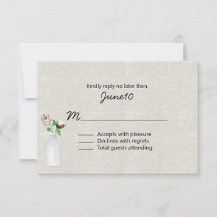 Vintage Inspired Linen and Milk Bottle Wedding RSVP Card