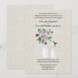 Vintage Inspired Linen and Milk Bottles Wedding Invitation