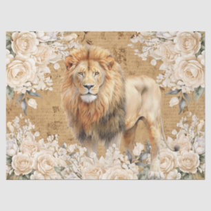 Vintage Inspired Lion & White Roses Decoupage  Tissue Paper