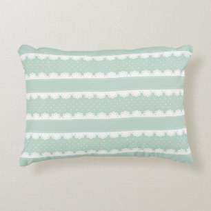 Vintage Inspired Mint & White Lace Stripe Pattern Decorative Cushion