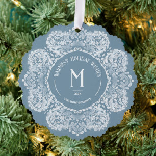 Vintage Inspired Monogram Holiday Card Ornament