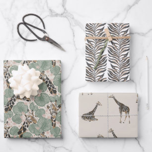 Vintage inspired muted earthy toned Giraffe Wrapping Paper Sheet