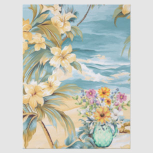 Vintage Inspired Ocean View & Vase of Flowers Tissue Paper