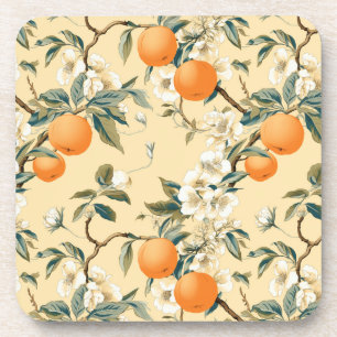 Vintage-Inspired Orange Grove Floral Patterned Coaster