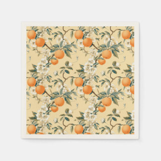 Vintage-Inspired Orange Grove Floral Patterned Napkin