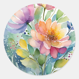 Vintage Inspired Pastel Spring Watercolor Florals Classic Round Sticker