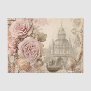 Vintage Inspired Pink Rose & Building Tissue Paper