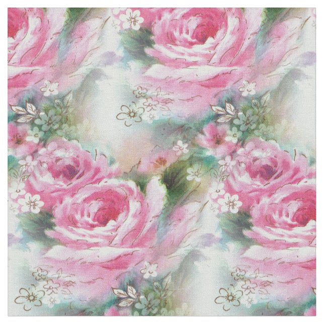 Vintage Inspired Pink Roses Fabric (Close Up)