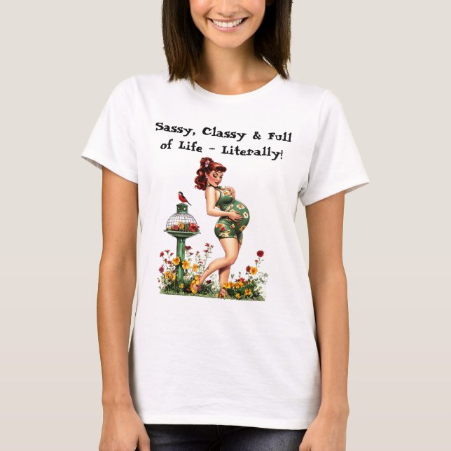 Vintage-Inspired Pinup Pregnancy Tee (Front)