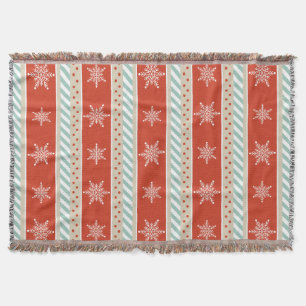 Vintage Inspired Red Mint Snowflakes Pattern Throw Blanket