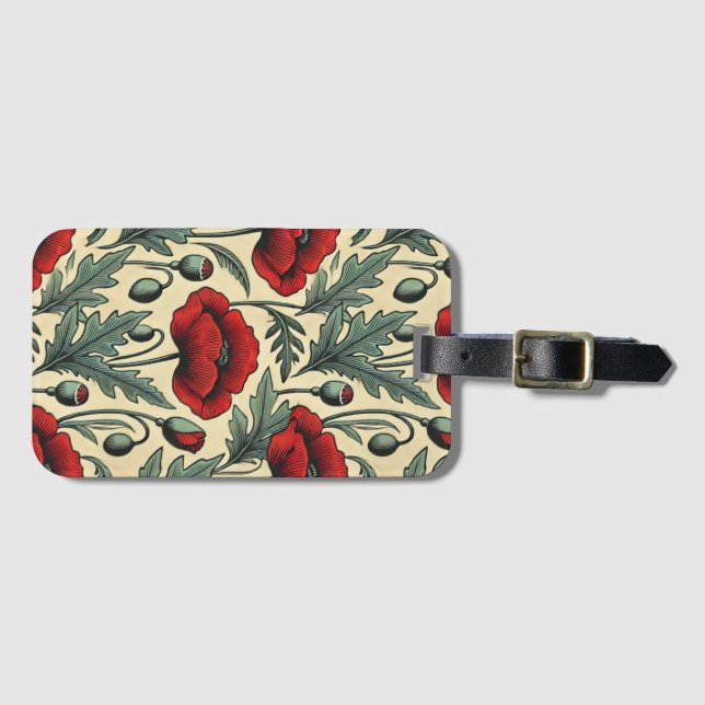 Vintage-Inspired Red Poppies Pattern  Luggage Tag (Front Horizontal)