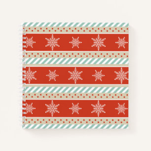 Vintage Inspired Red Stripe Snowflakes Pattern Notebook