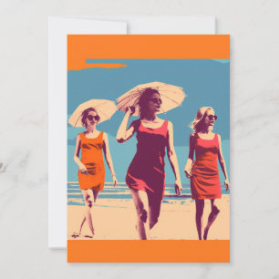 Vintage inspired, retro beach scene  invitation