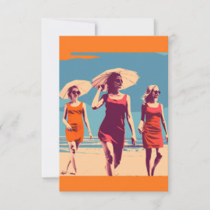 Vintage inspired, retro beach scene thank you card