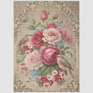 Vintage Inspired Romantic Floral Birds Decoupage Tissue Paper