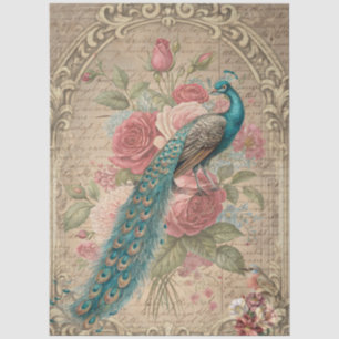 Vintage Inspired Romantic Floral Peacock Decoupage Tissue Paper