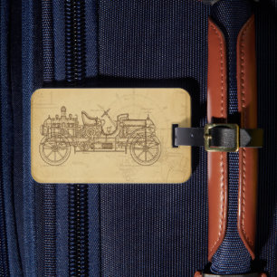 Vintage-inspired Steampunk Automobile Blueprint  Luggage Tag