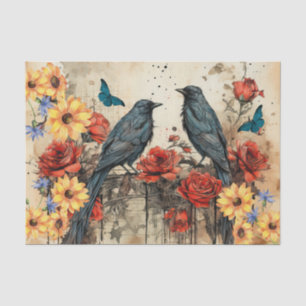 Vintage Inspired Sunflowers Red Roses Raven Tissue Paper