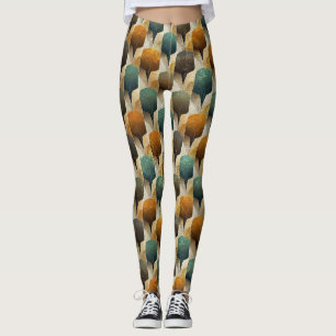 Vintage-Inspired Teal & Gold Art Deco Geometry Leggings