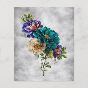 Vintage Inspired Teal White Purple Florals