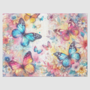 Vintage Inspired Watercolor Floral Butterflies Tissue Paper